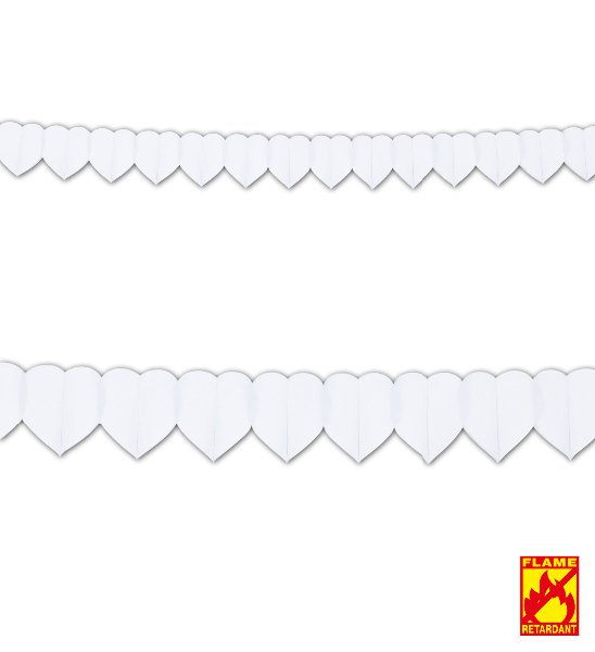 Bílá papírová girlanda srdce, 3m