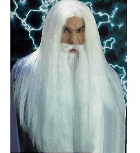 Wizard - vlasy s vousy dlouhé bílé