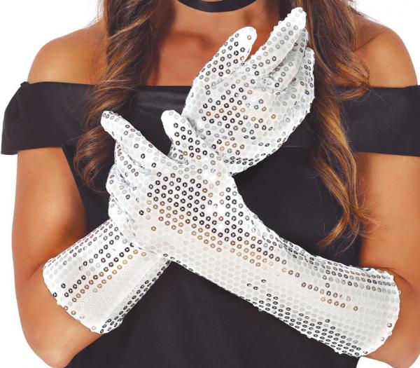 Rukavice s flitry dlouhé bílé