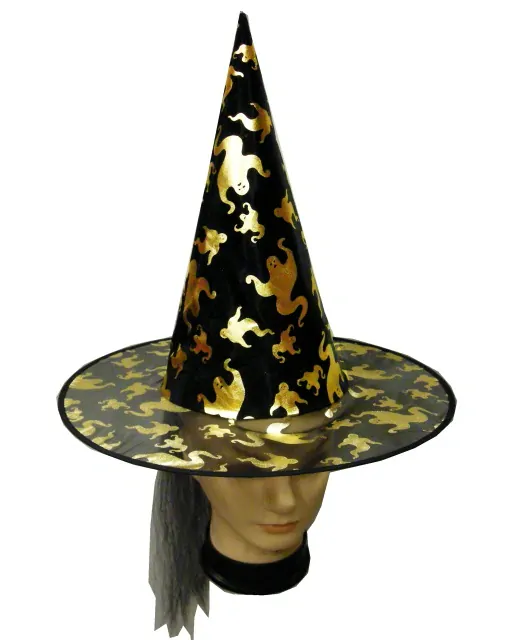 Čarodějnický klobouk černo zlatý s duchy dětský