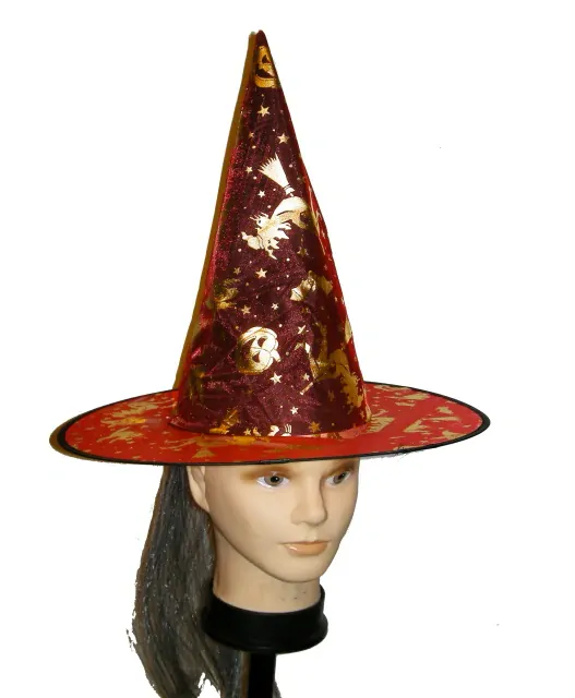 Čarodějnický klobouk červeno zlatý s duchy dětský