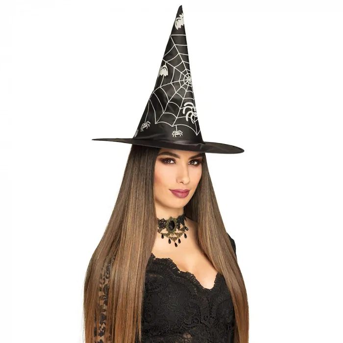 Čarodějnický klobouk černý s pavouky