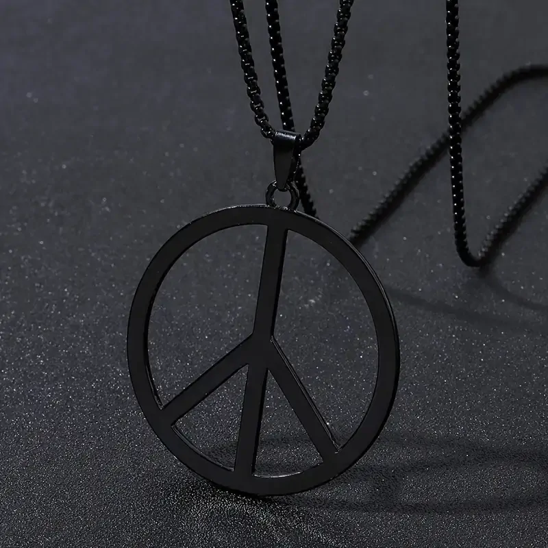 Peace Hippies znak černý kovový na řetízku