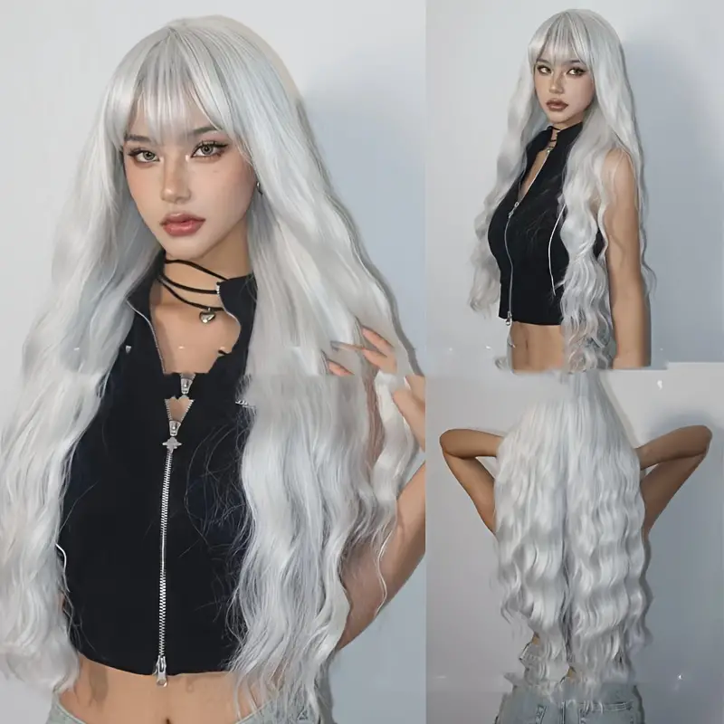Mira - dlouhá vlnitá bílá paruka