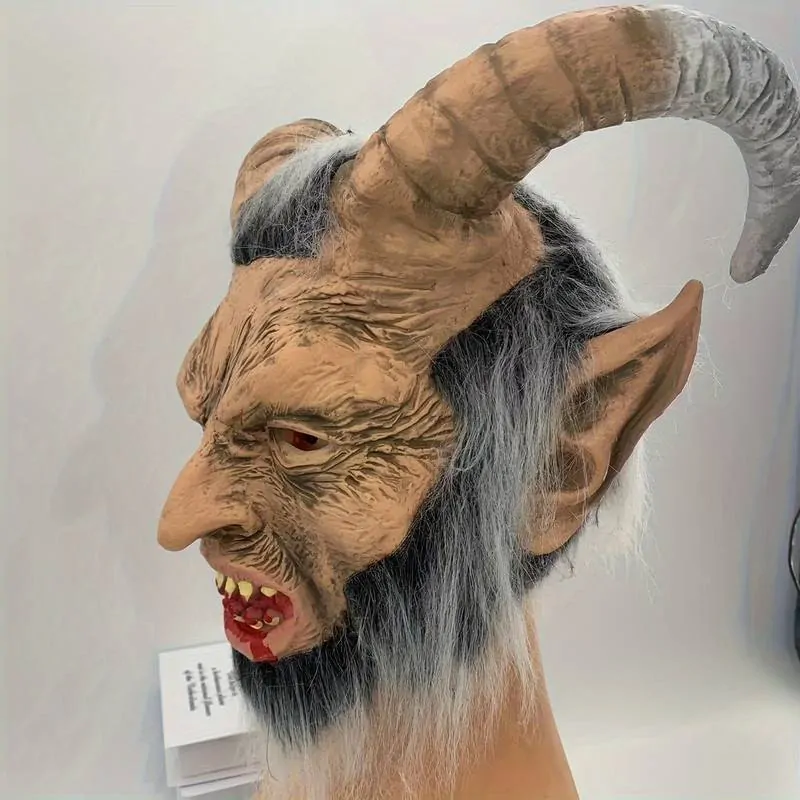 maska čert Krampus s  vlasy a vousy