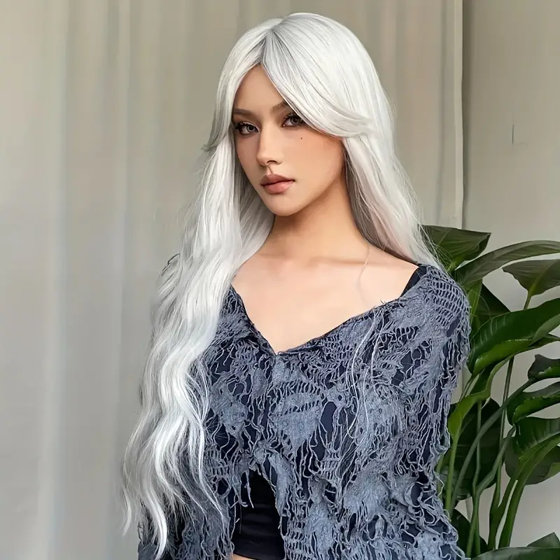 Mira - dlouhá vlnitá bílá paruka