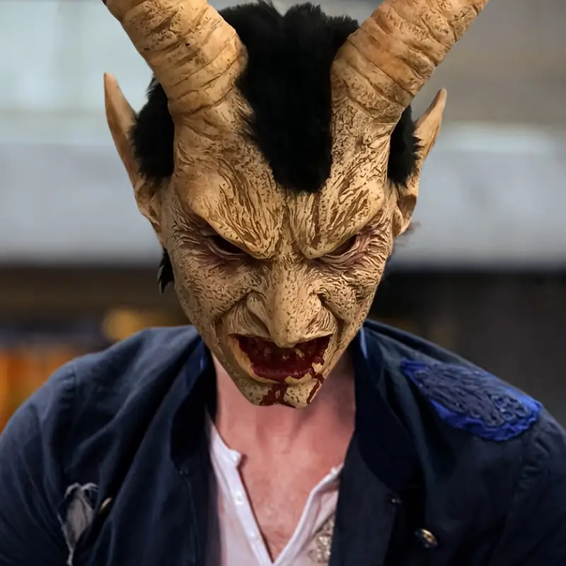 latexová maska Lucifer s černými vlasy