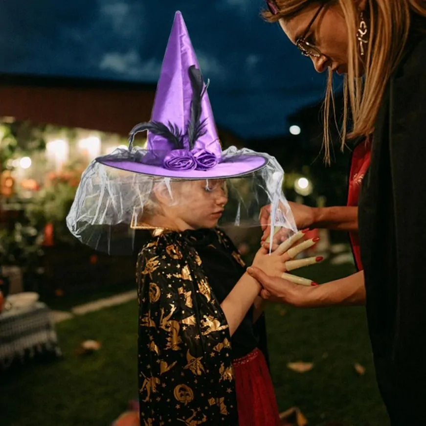  Čarodějnický kloblouk se závojem fialový