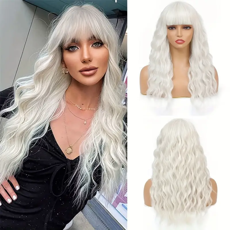 Angela - dlouhá bílá vlnitá paruka