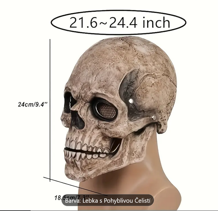 Realistická maska lebka s pohyblivou čelistí