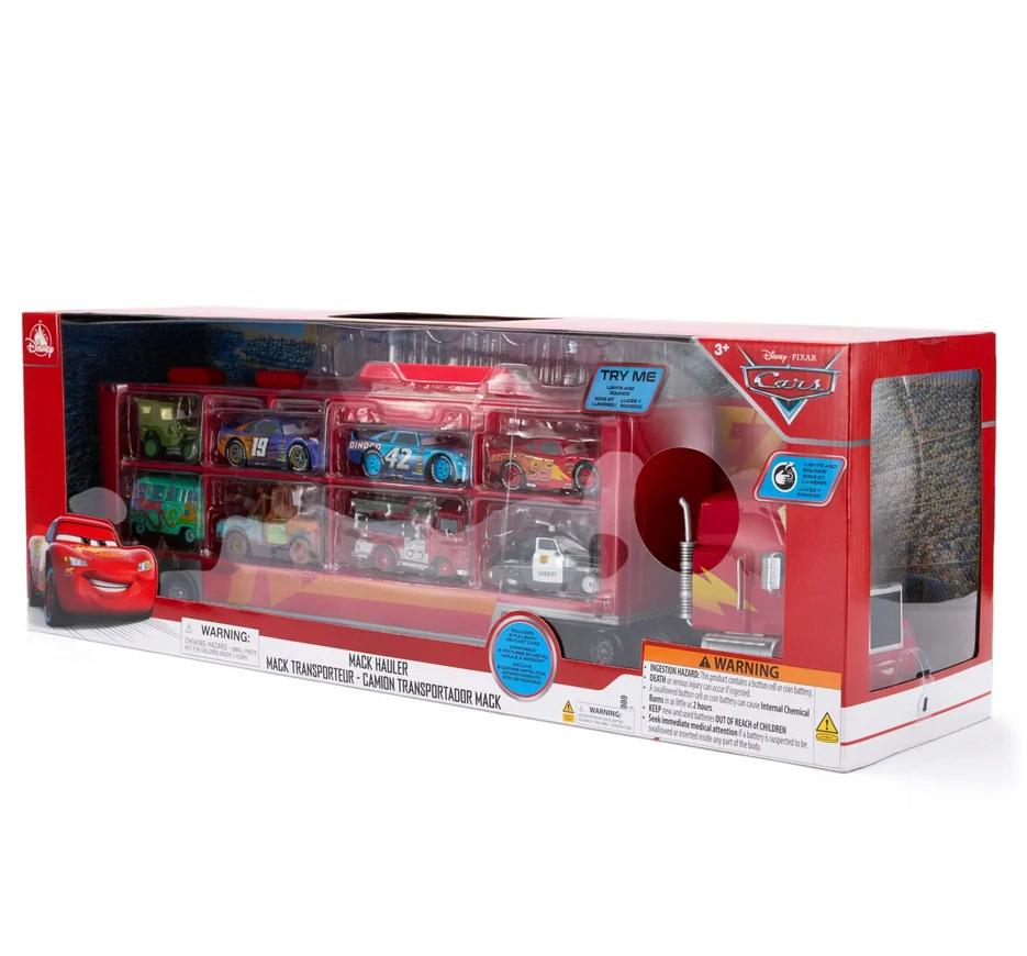 Cars kamion Mack 62cm se světlem a zvukem + 8 natahovacích autíček