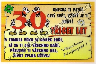 Průkazky výročí - přání k narozeninám 30