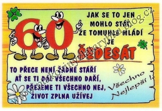 Průkazky výročí - přání k narozeninám 60