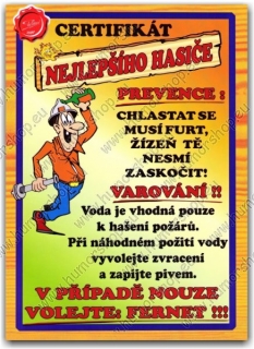 HUMORNÁ CEDULE-Certifikát nejlepší hasič