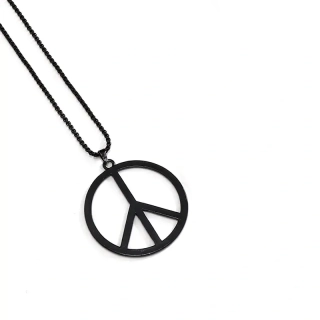 Peace Hippies znak černý kovový na řetízku