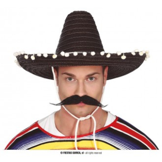 Slaměný Klobouk Sombrero černé s Bambulkami - Mexiko 50 cm